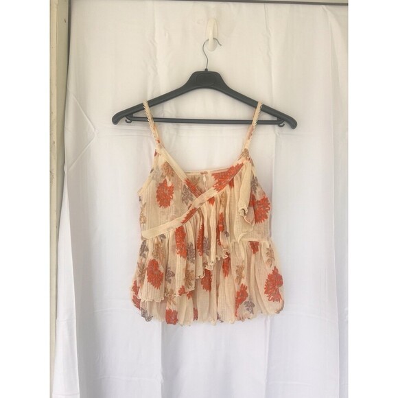 Free People Melbourne Ruffle Ribbed Tank Frilly Floral Tiered Fairy Size Medium - Picture 3 of 8